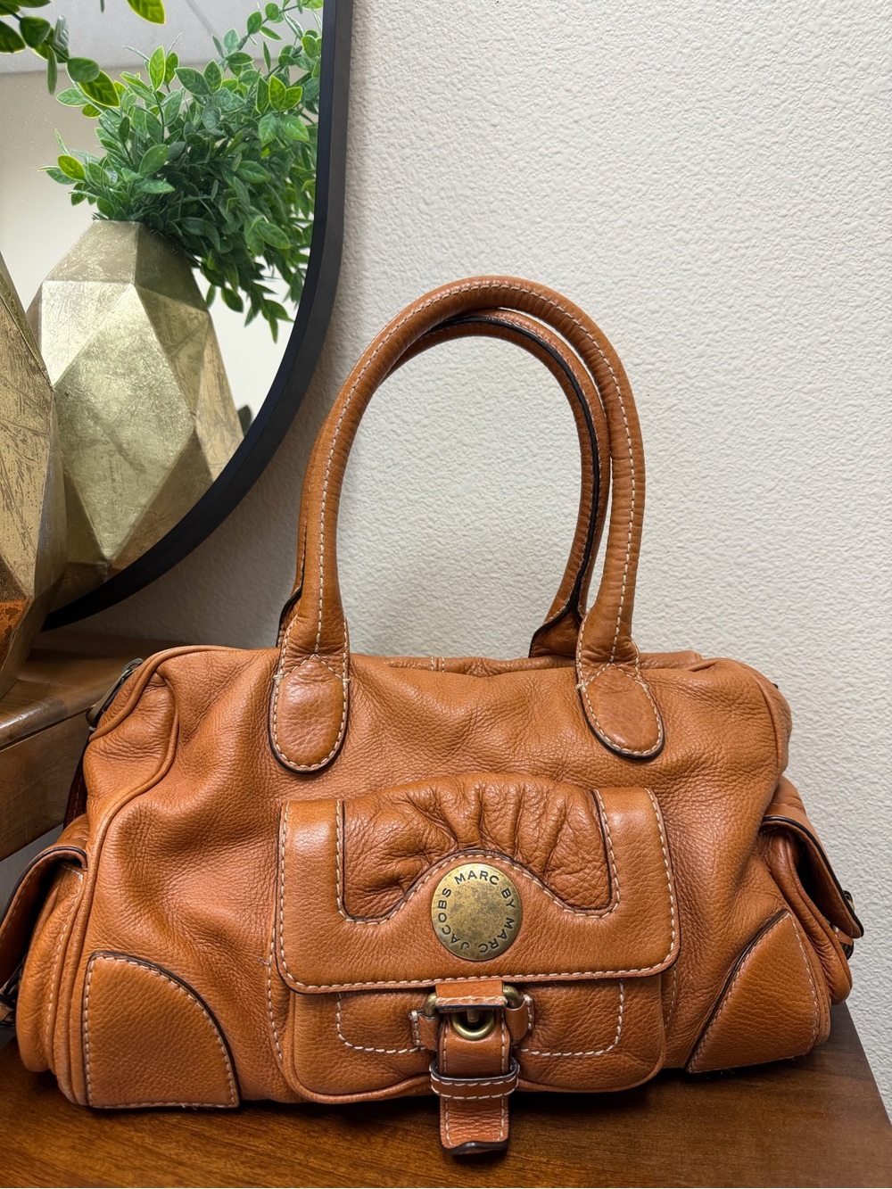MARC BY MARC JACOBS Aline Cognac Brown Leather Satchel